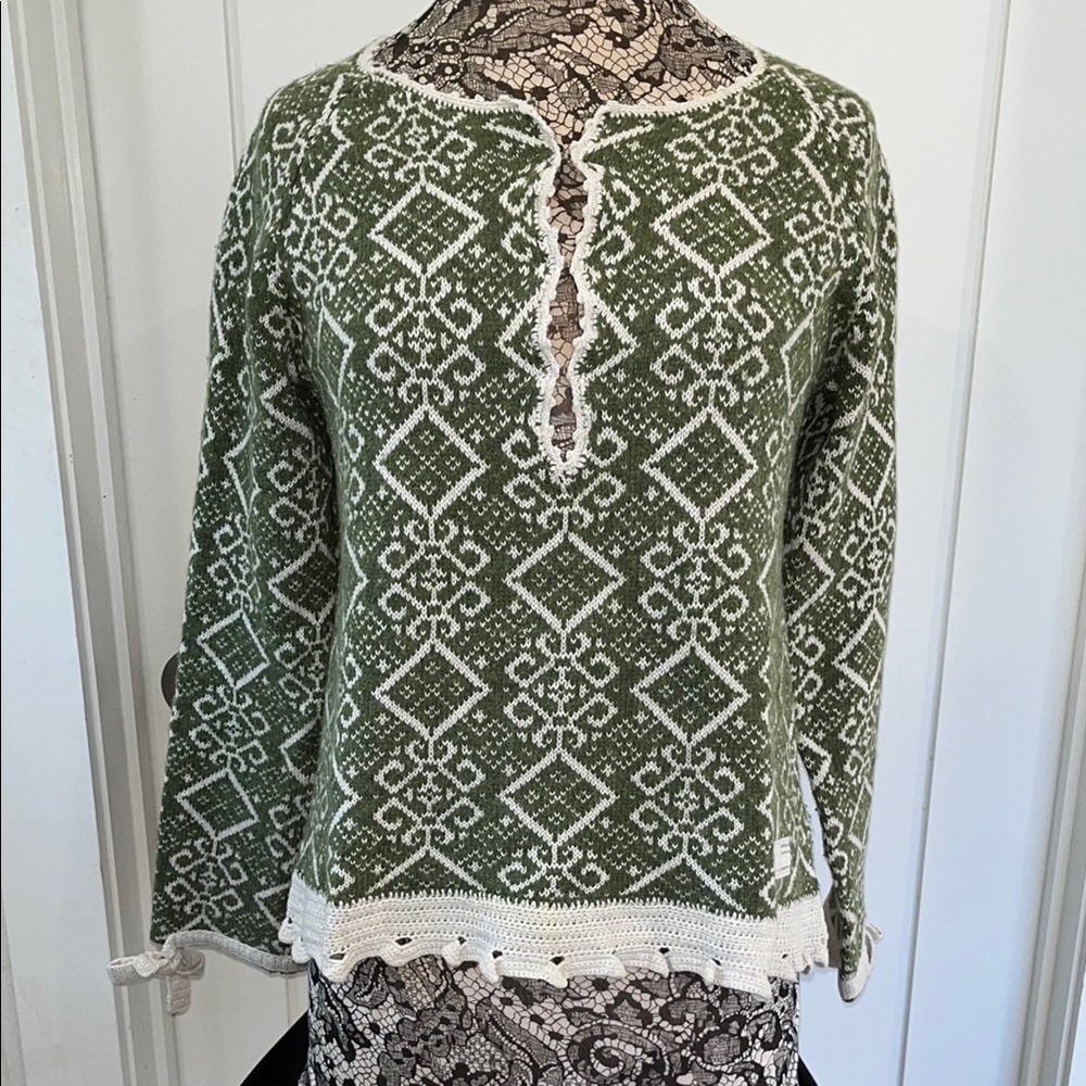 Odd Molly Green and Cream Patterned Sweater